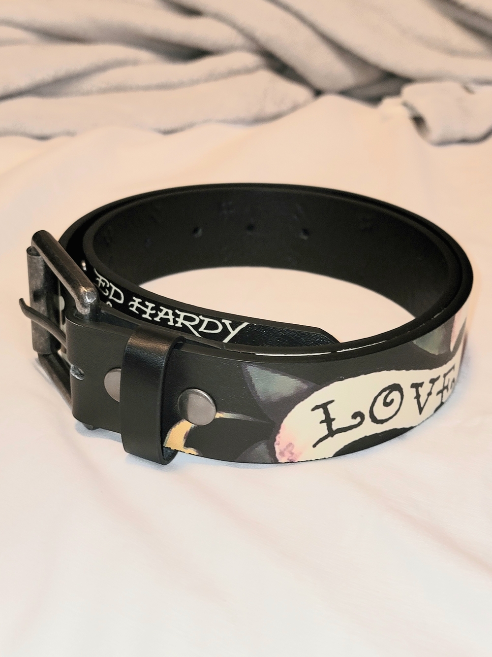Ed Hardy Love Kills Slowly Mens Size Small Belt Black Tattoo Design